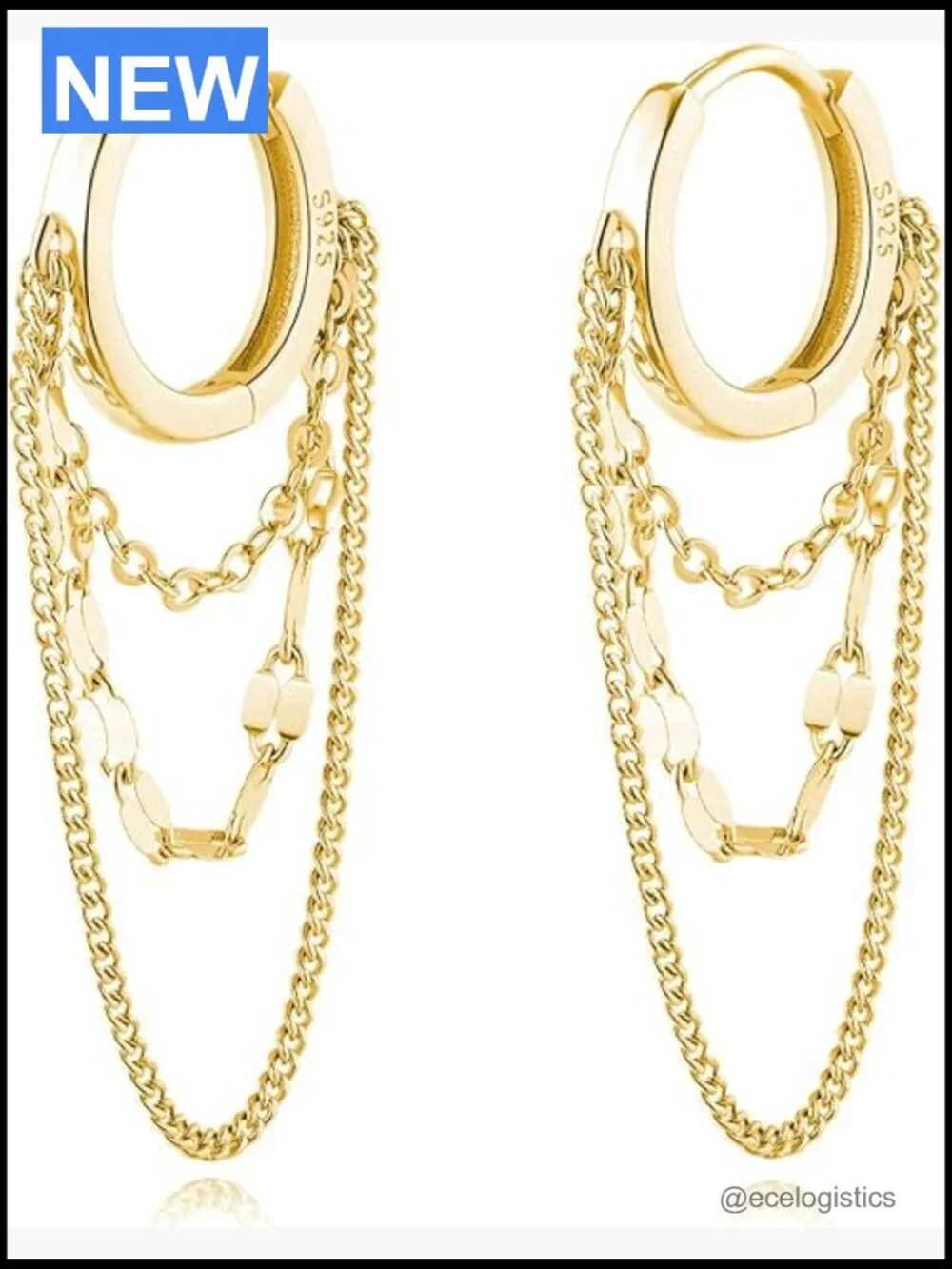 925 Sterling Silver Chain Drop Hoop Earrings for Teens